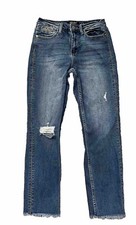 Judy Blue High Waist Boyfriend Jean Women 5/27 Blue Distress Frayed Hem Howdy