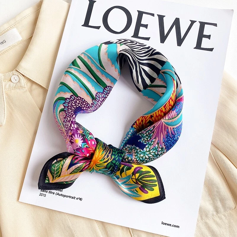 Bufanda cuadrada 100 % seda morera 20" mujer pañuelo envolvente bosque selva cebra Foto 3 de 4