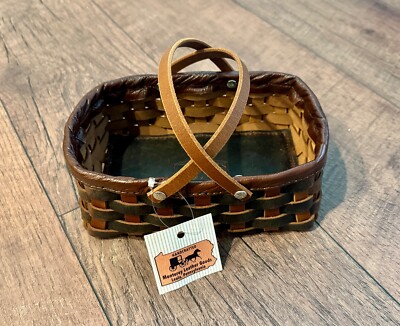 LEATHER WOVEN EASTER Basket Picnic Basket Handmade Amish Brown Kids Bunny Gift