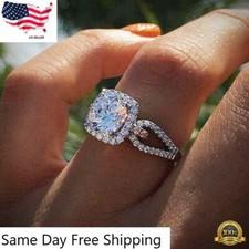 Women Silver Plated Ring Oval Cut Simulated White Sapphire Wedding Ring Siz 6-10