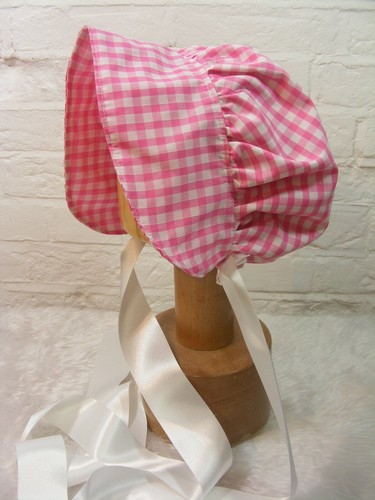 ADULT BABY SISSY BONNET PINK gingham HAT COSPLAY LOLITA FANCYDRESS Victorian - Picture 2 of 40