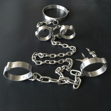 Stainless Steel Shackles Fetters Metal Bondage Neck Collar Hand Ankle Cuffs BDSM
