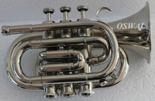Mini Pocket TRUMPET POCKET MADE OF PURE BRASS NICKEL PLATED FREE HARD CASE