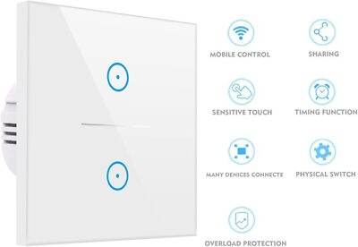 KOAANW Smart Lichtschalter WLAN Touch Alexa Google Home 2 Fach Weiß