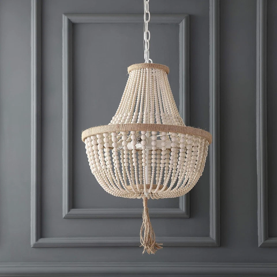 Chandelier SAFAVIEH Lighting Kristi 3-light Cream Adjustable Beaded LIT4477B - Image 3 of 4