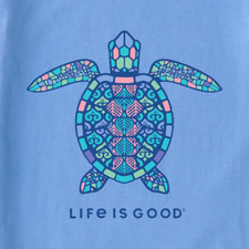 NWT Women's Life is Good Mandala Turtle Blue Sleeveless High-Low Crusher Tank