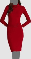 Lauren Ralph Lauren Women Red Knit Cotton-Blend Sweater Turtleneck Dress Size 16