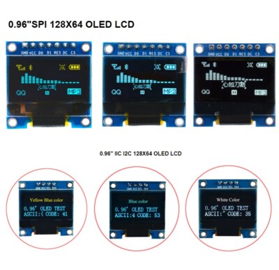 0.96'' I2C IIC SPI Serial 128X64 OLED LCD Display SSD1306 for Arduino 51 STM32
