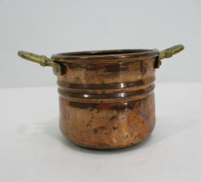 Vtge hammered Copper Dovetail Brass Handle Pot Kitchenware 6 .5''x4 x3.5'' TURKEY