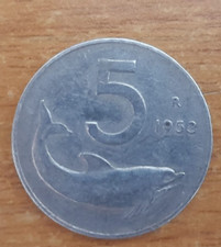Moneta da 5 lire REPUBBLICA ITALIANA CINQUE LIRE  DELFINO 1953