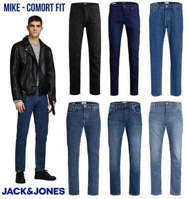 Herren Comfort Jeans Jack Jones Mike Smart Freizeit Schwarz Blau Denim Hose W28-38