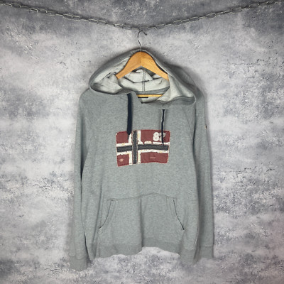 Men s Napapijri Hoodie XL Grey 100% Cotton Norway Flag Patch Streetwear