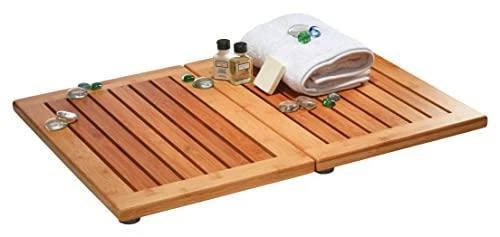 Bamboo Shower Floor Mat - Wood Bath Mat, Outdoor Shower Mat - Foldable, Non-Slip