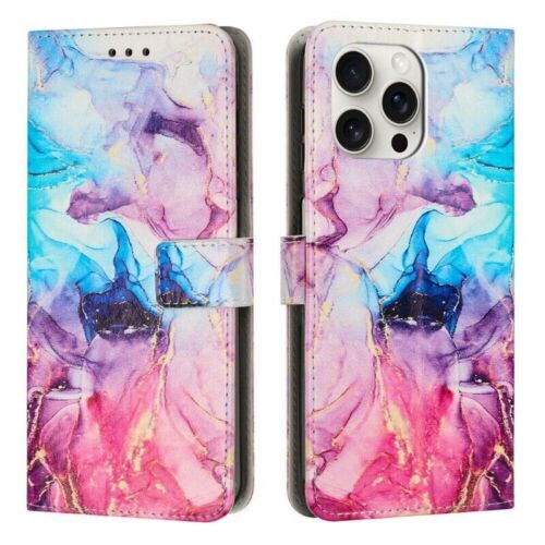 Luxury Strap Leather Marble Wallet Cover Case For 16 15 14 13 12 11 Pro Max 8 7 - Picture 34 of 47