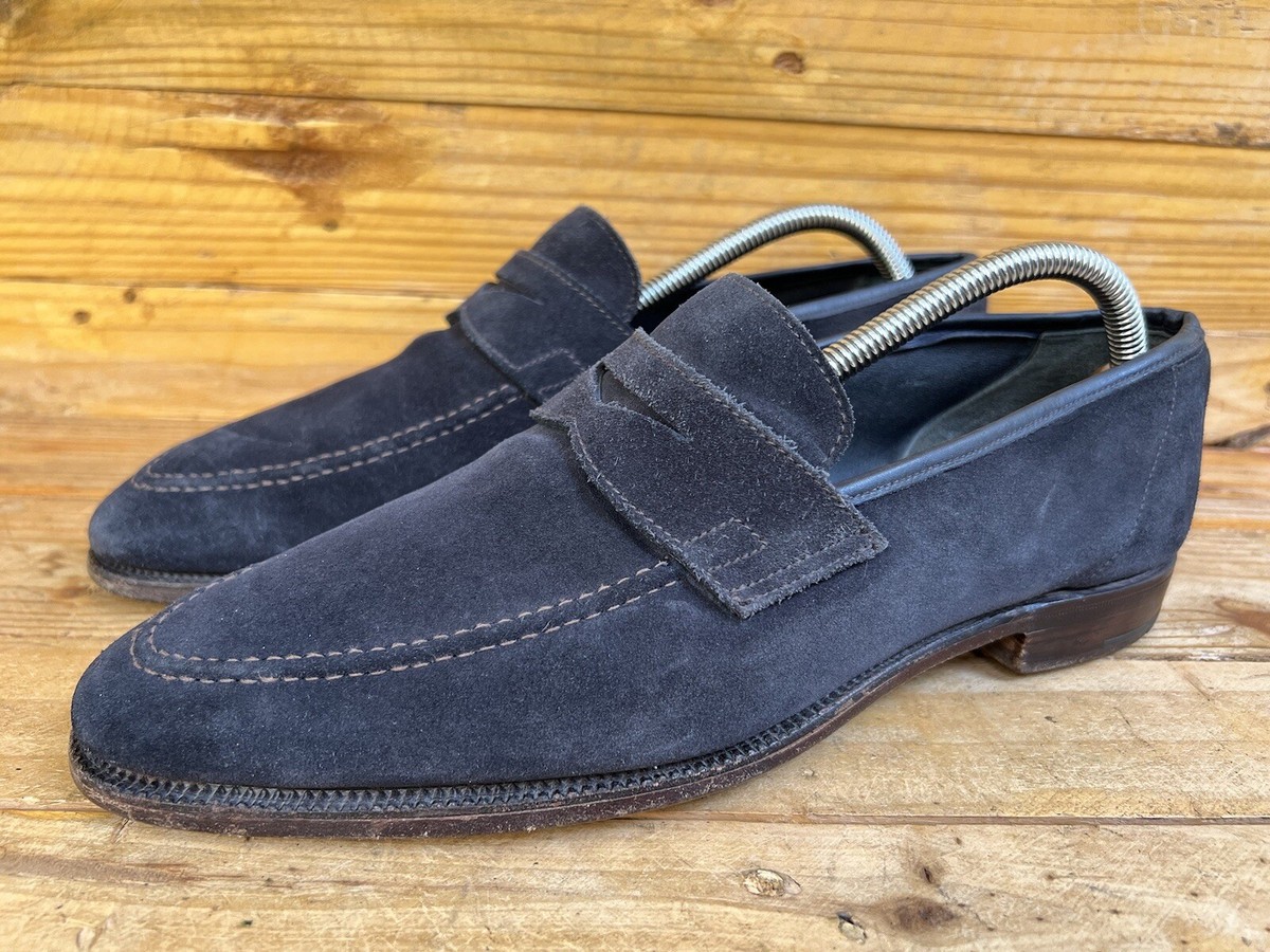 Crockett & Jones Boston Blue Suede Penny Loafers Shoes Sz 7 Crockett & Jones Boston Blue Suede Penny Loafers Shoes Sz 7