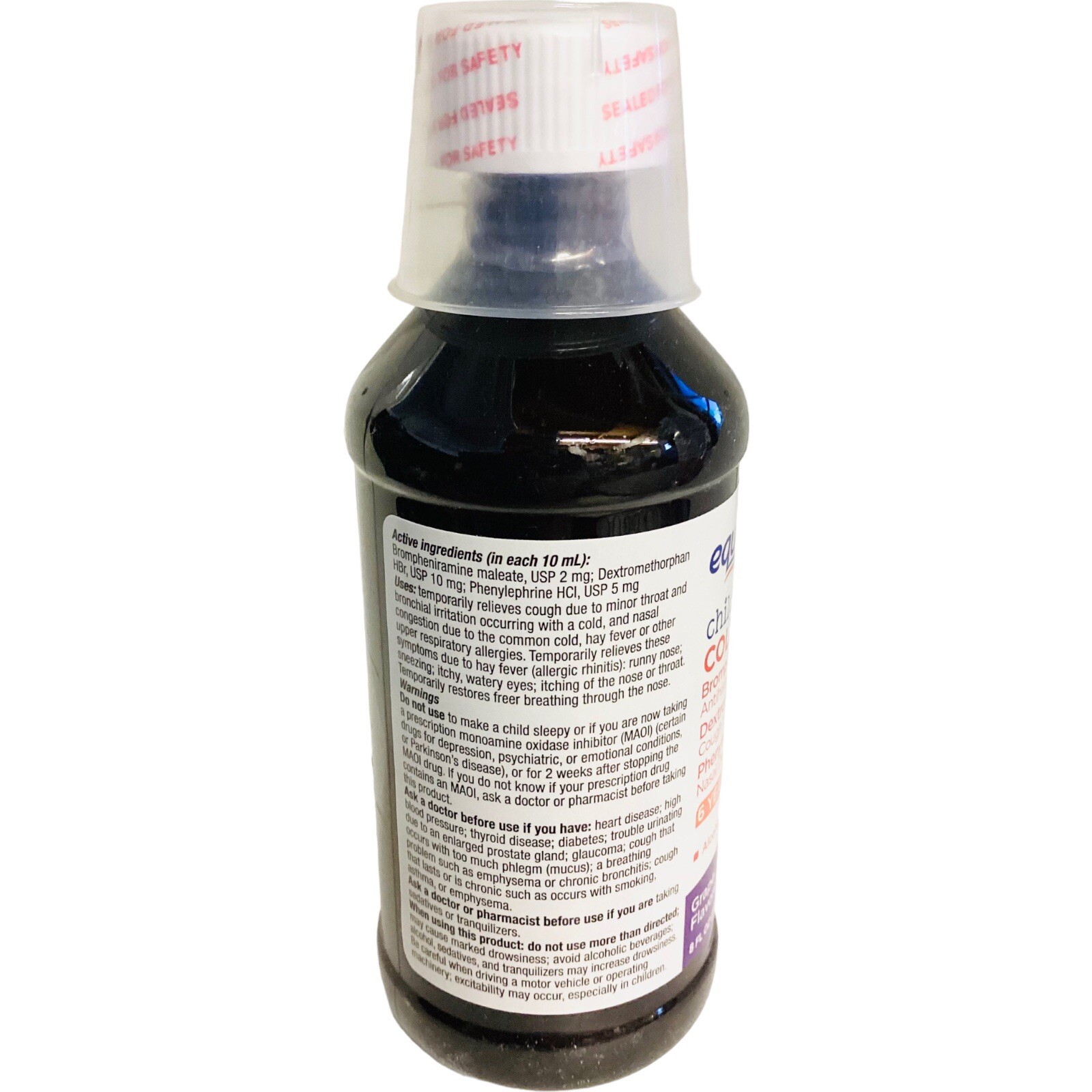 Equate Children’s Cold & Cough Ages 6+ Grape Flavored 8 Fl. Oz. Exp 06/