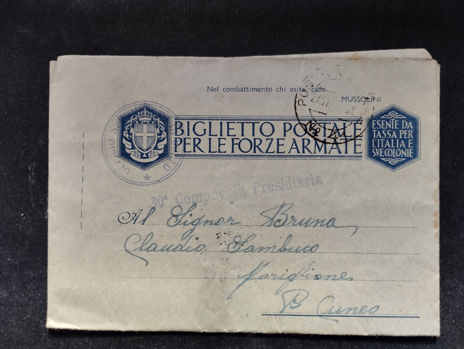 Timbro Posta Militare 41 WW2 30° Compagnia Presidiaria CROAZIA 1942 WZ890