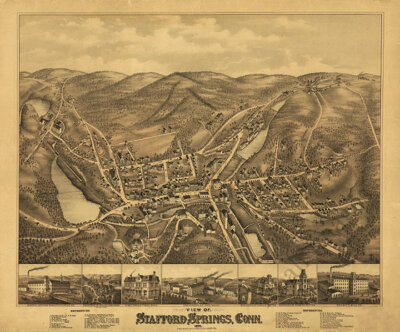Panoramic Map of Stafford Spring Connecticut 16x20