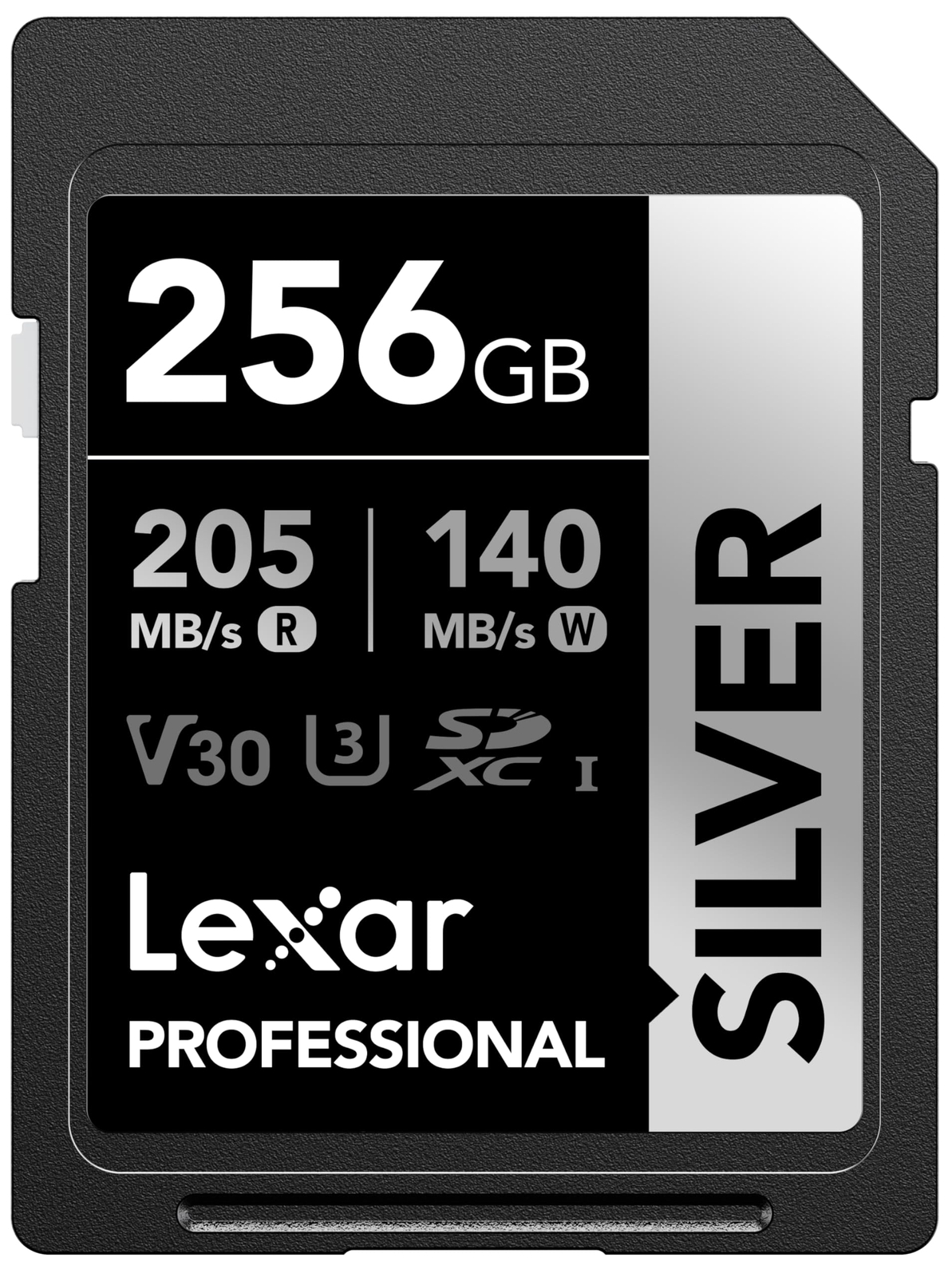 Lexar 256GB Professional Silver SDXC Memory Card UHS-I C10 U3 V30 4K Video Up...