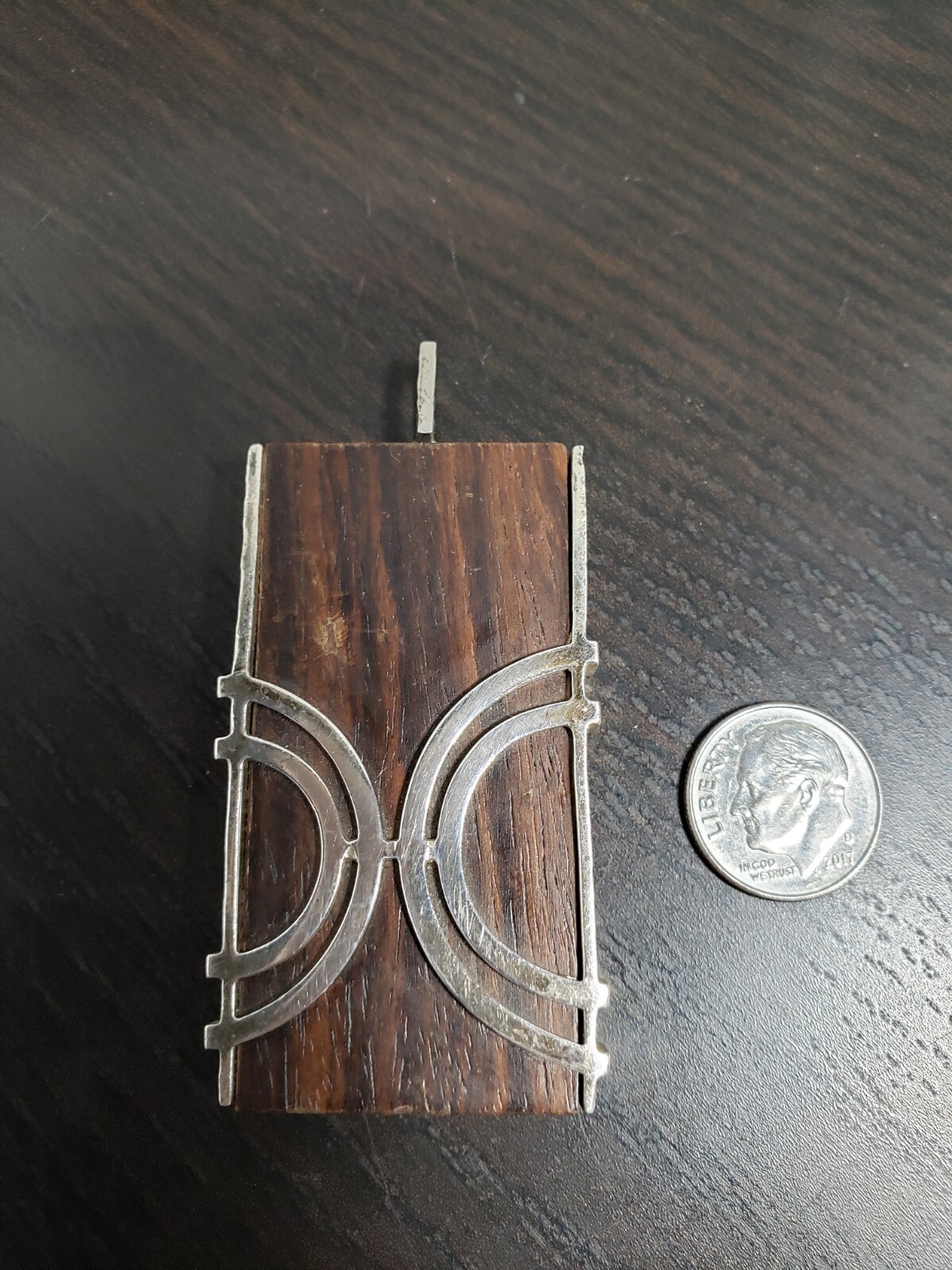 Sterling Silver Wood Rectangular German Pendant - image 6
