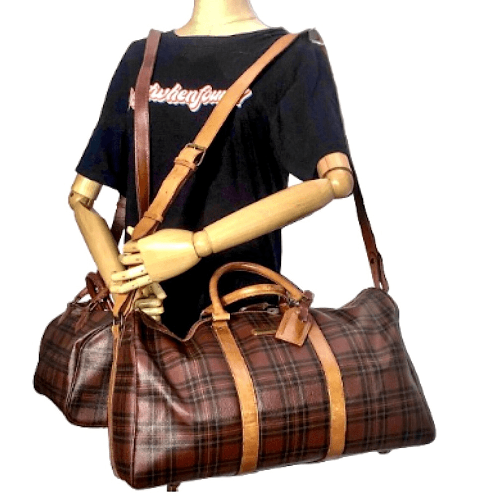 RALPH LAUREN Brown Green Tartan Plaid Boston Duffle Travel Tote