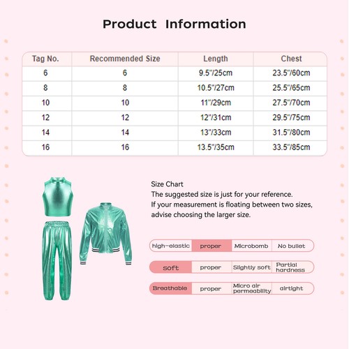 Kids Girls Jacket Vest With Pants Workout Dance Outfit Skating Tracksuit Active - Picture 21 of 51