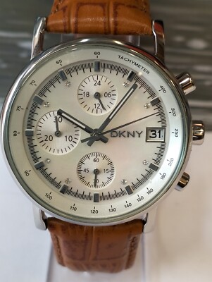 DKNY CHRONOGRAPH QUARTZ MOTHER OF PEARL DIAL NY-4331 WOMEN'S FULL WORKING VTG.