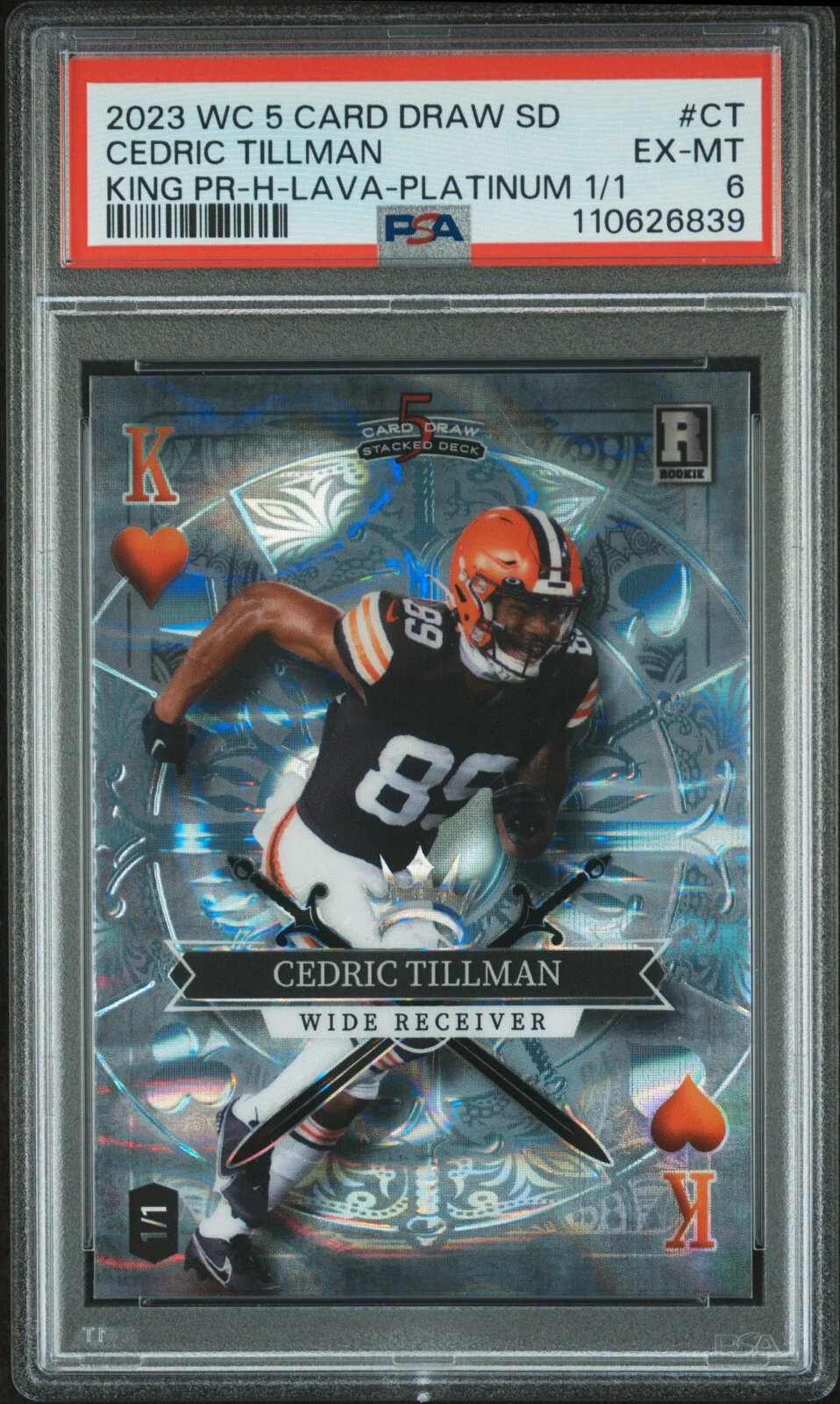 Cedric Tillman Wild Card 5 Card Draw Stacked Deck King Promo #CT Heart-Lava Foil-Platinum 1/1