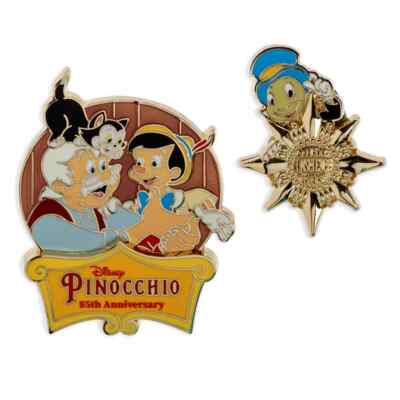 Disney Pinocchio 85th Anniversary Geppetto Figaro Jiminy 2 Pin Set