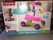 NEW Fisher Price Rollin Tunes Unicorn Musical Ride On Scooter Toy 12 M Toddler