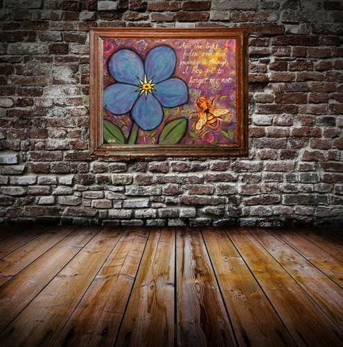 FORGET ME NOT ORIGINAL FLOWER BEE FINE ART PAINTING CANVAS 20X16 LINDIART EBSQ - Picture 2 of 4