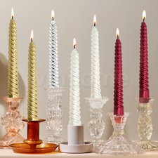 4/8x Twisted Spiral Silver Gold White Red Christmas Tapered Dinner Party Candles