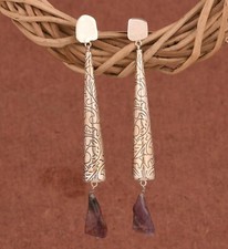Antique Rough Amethyst Silver Earrings Solid 925 Silver Birthstone Women Jewelry