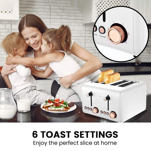 Pronti 4 Slice Toaster Rose Trim Collection - White - Picture 5 of 9