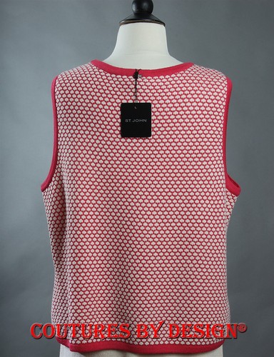 St John Knits Honeycomb Tank,Top, Shell Calypso Pink & Cream Sz X-Large NWT $400 - Picture 2 of 4