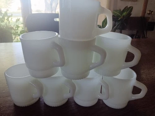 Fire King ( Anchor Hocking) Vintage Stackable Coffee Cups (Lot 8) ( D) Handle