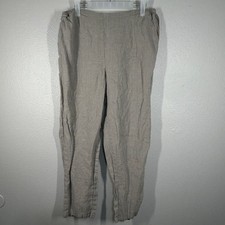 FLAX Pants Womens M 100 Linen Elastic Waist Pull On Straight Casual Taupe