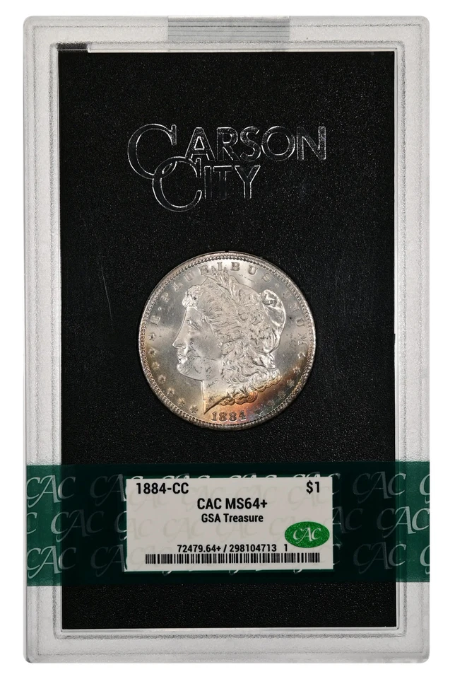 1884-CC Morgan dólar de prata *classificação CAC MS64+ *GSA tesouro tesouro com OGP e certificado - Imagem 3 de 4