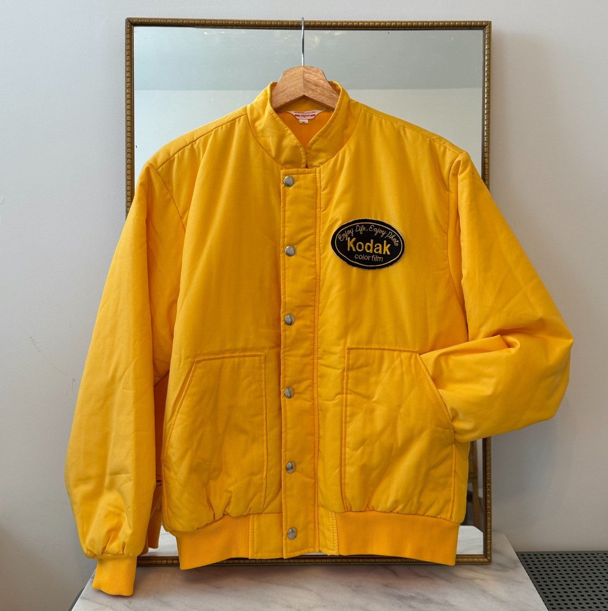 Japanese Vintage Kodak Yellow Varsity Puffer Jacket - Unisex