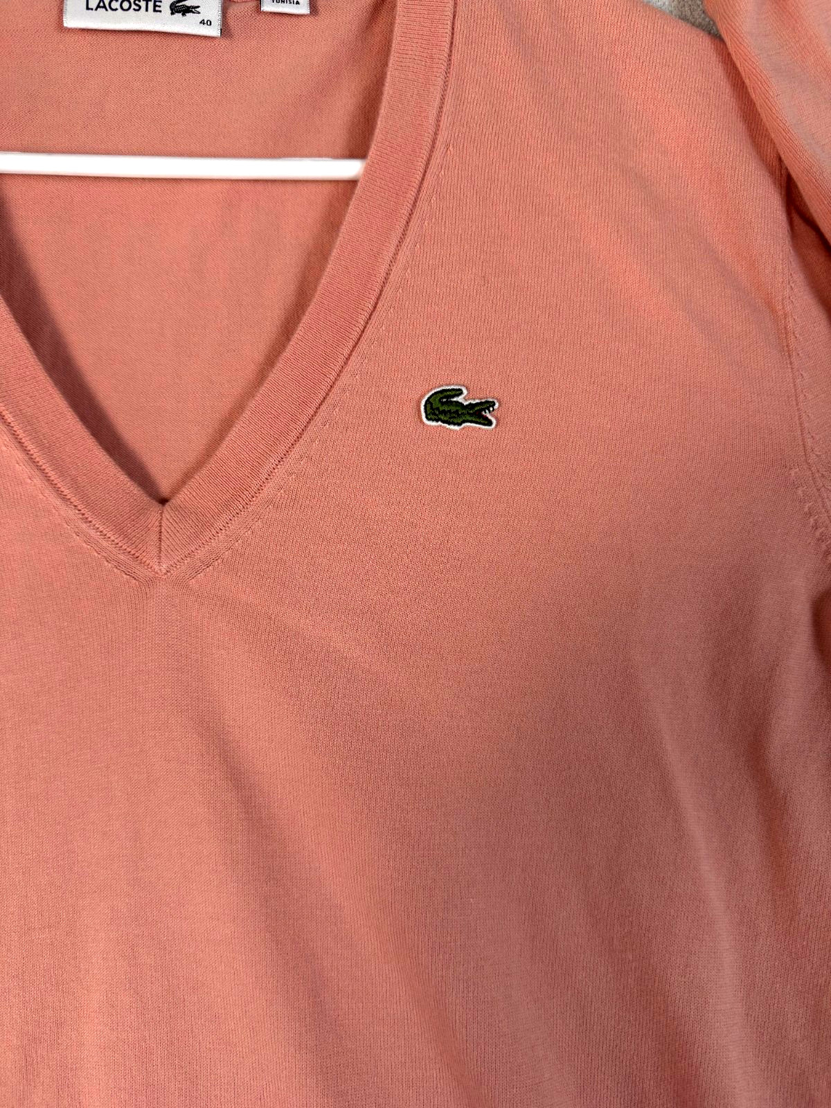 Lacoste Womens V-Neck Sweater Size 40 US M Coral Long Sleeve Preppy Academia thumbnail 4