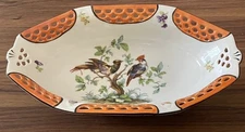 Germany Serving Dish Lustre Ware Birds Reticulated Cut Out Beautiful 10”x 6.25”