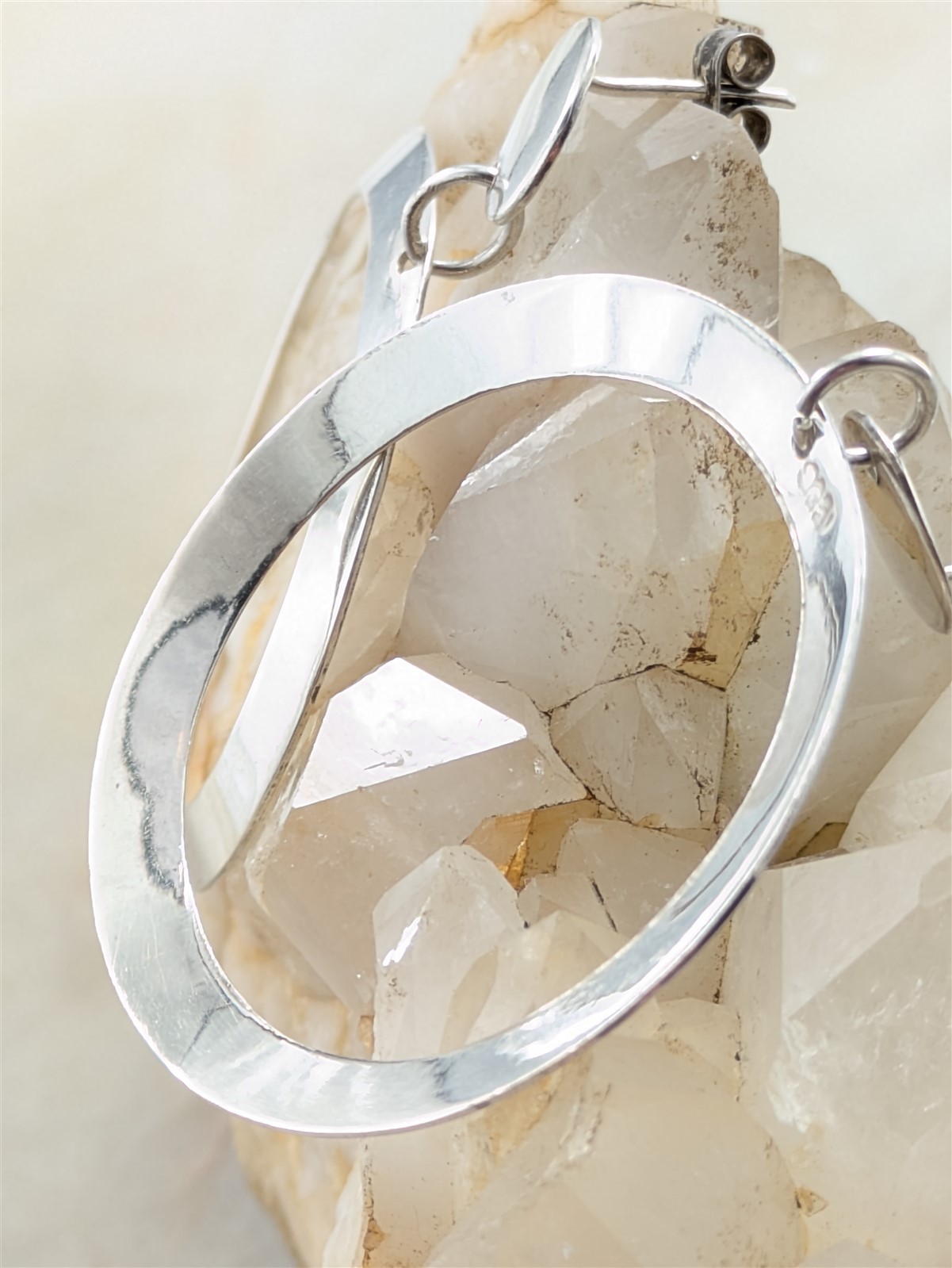 Vintage Solid Sterling Silver Dangle Hoop Earring… - image 4