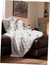 Fluffy Throw Blanket Queen Size - Faux Fur Throw Queen 90" x 90" 01 - White