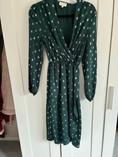 Green Gold Wrapover Midi Dress Apricot Size 8 Elasticated Waistwrap long sleeve