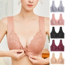 Women Seamless Push Up Bra Lace Front Fastening Firm Support Non Wired Plus Size