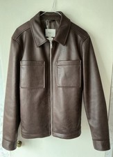 Men’s Marks and Spencer Faux Leather Trucker Jacket Brown Small New With Tags