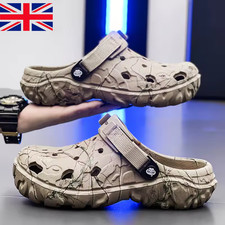 New Men’s Camo Slip-On Crocs Sandals Non-Slip Beach Garden Mules Summer Shoes UK