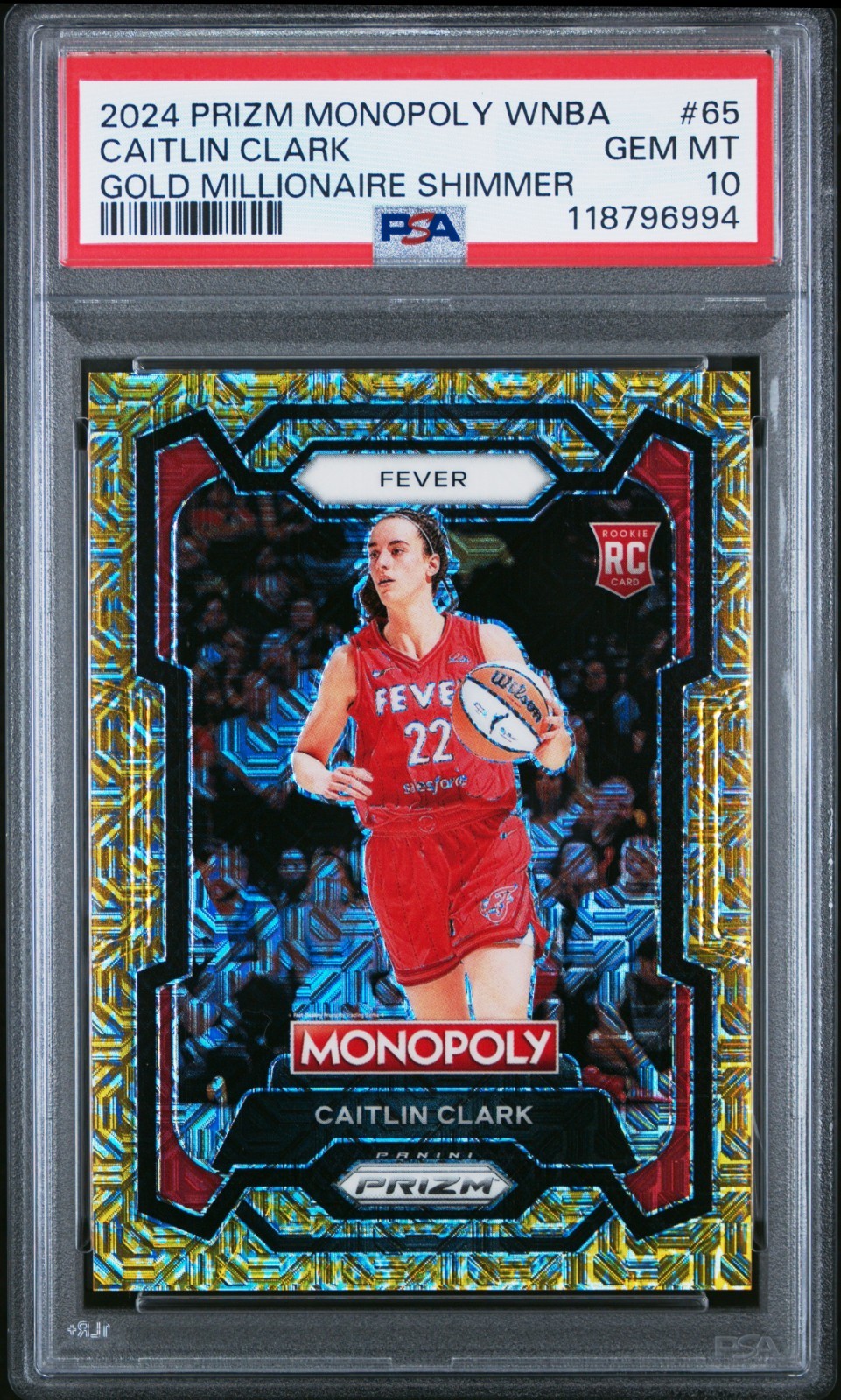 PSA 10 2024 Prizm Monopoly WNBA Caitlin Clark #65 Gold Millionaire Shimmer /500