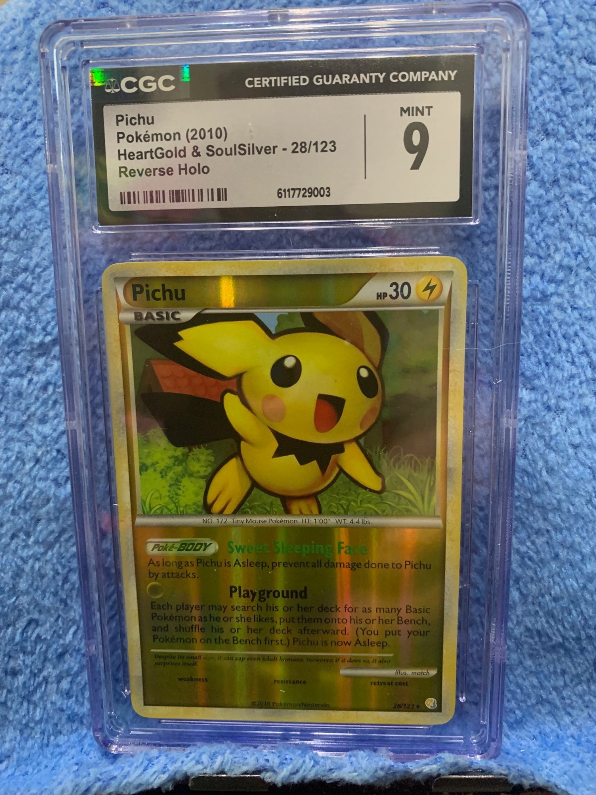 Pichu 2010 Pokemon Heartgold & Soulsilver #28 Rev Holo GRADE 9 CGC/PSA