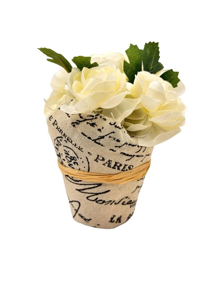 牡丹人造花卉天然亚麻巴黎主题覆盖锅 6 英寸法国乡村 — 第 4/4 张图片